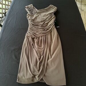 Adrianna Papell Evening Wear Short Ruched Side Faux Wrap Dress Size 10